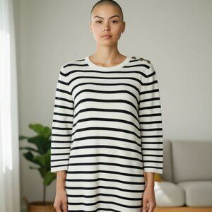 Theory Lemdrella Prosecco Dress Black & Cream Striped Size S